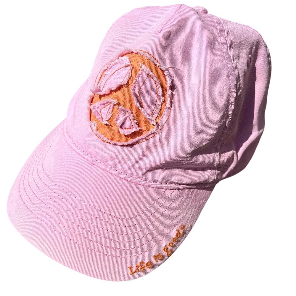 Life Is Good Pink Peace Symbol Baseball Cap, Women's Adjustable Back
